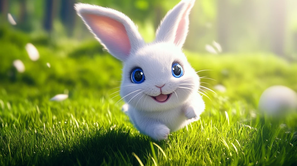 小兔跃动蓝耳草地