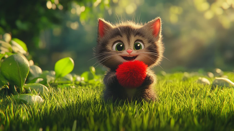 小猫红球绿草地