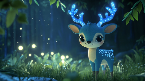 森林梅花鹿石头夜景