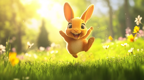 小兔黄耳跳跃草地