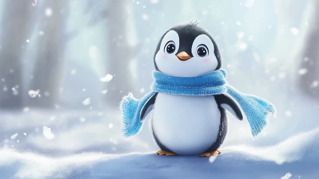 小企鹅蓝围巾雪地