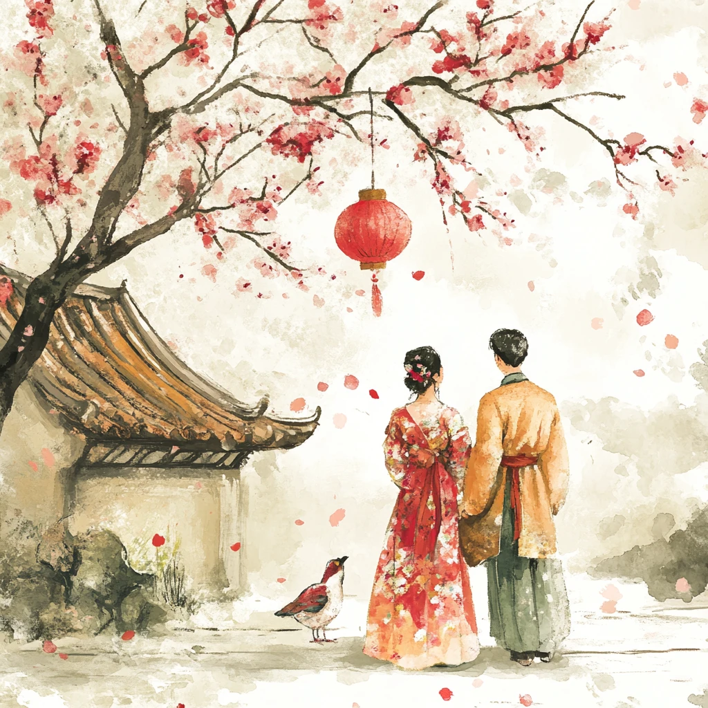 古风情人节插画