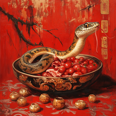 蛇年插画聚宝盘