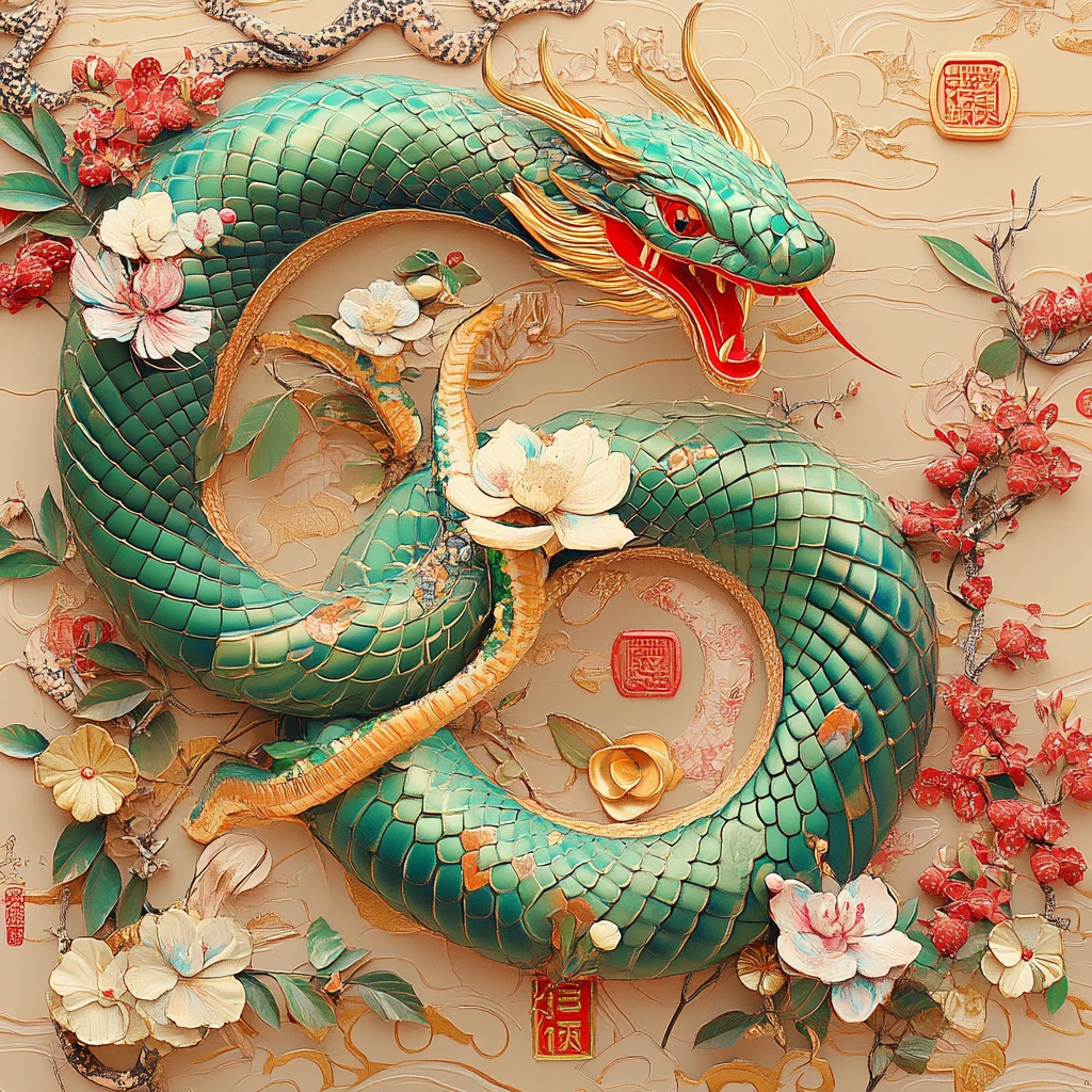 蛇年报春主题春节插画