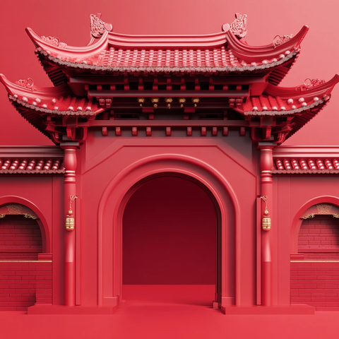 中式红色大门圆拱门