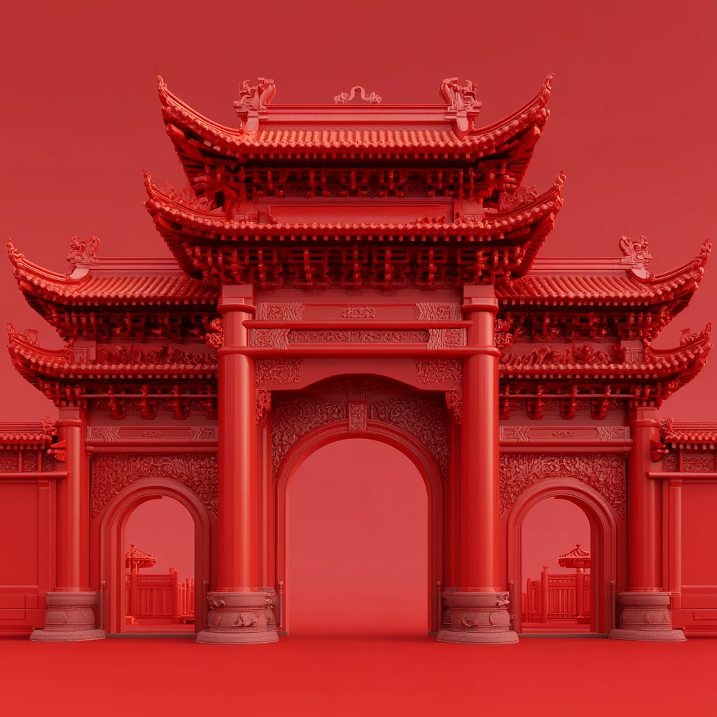 宫门红门拱门红色大门