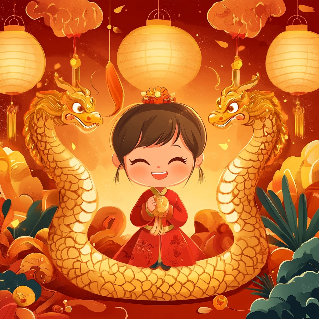 蛇年报春主题春节插画