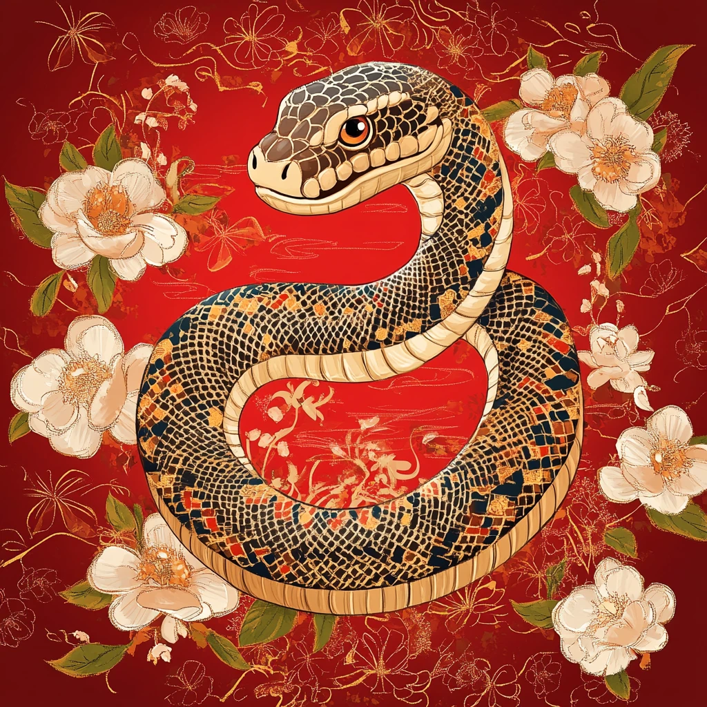 蛇二月插画