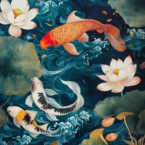 工笔荷花锦鲤