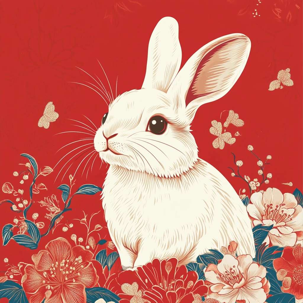兔年海报红色手绘