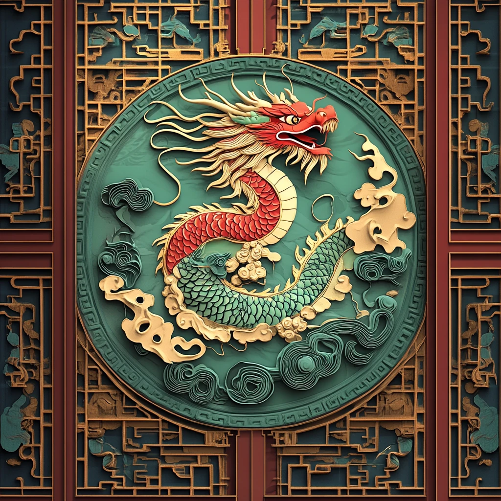 中式传统浮雕双龙戏珠