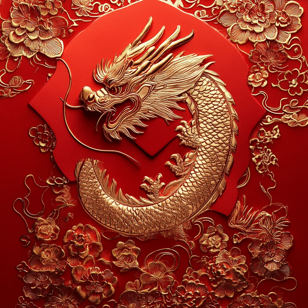 龙年红金渐变插画