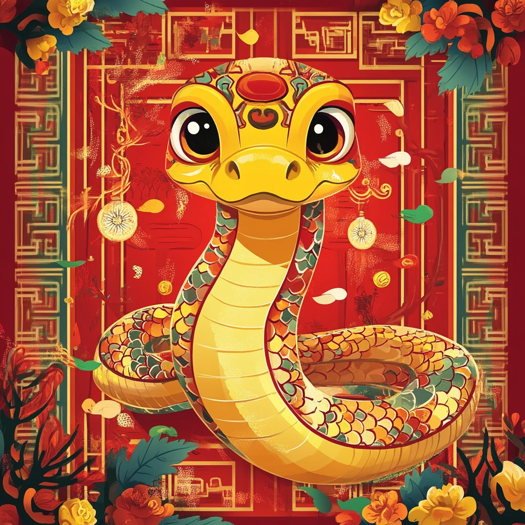 蛇年报春主题春节插画