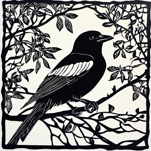 喜鹊花草木刻
