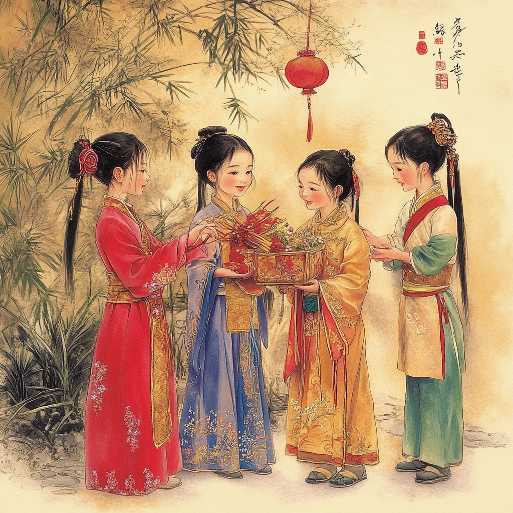 童男童女拜年送礼