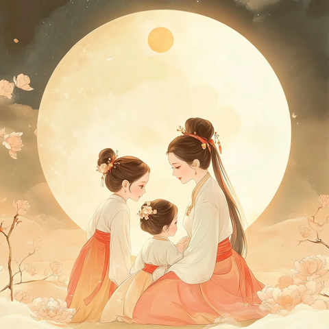 中秋团圆人物插画