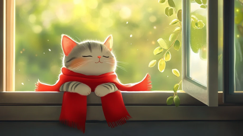 晒太阳的猫插画