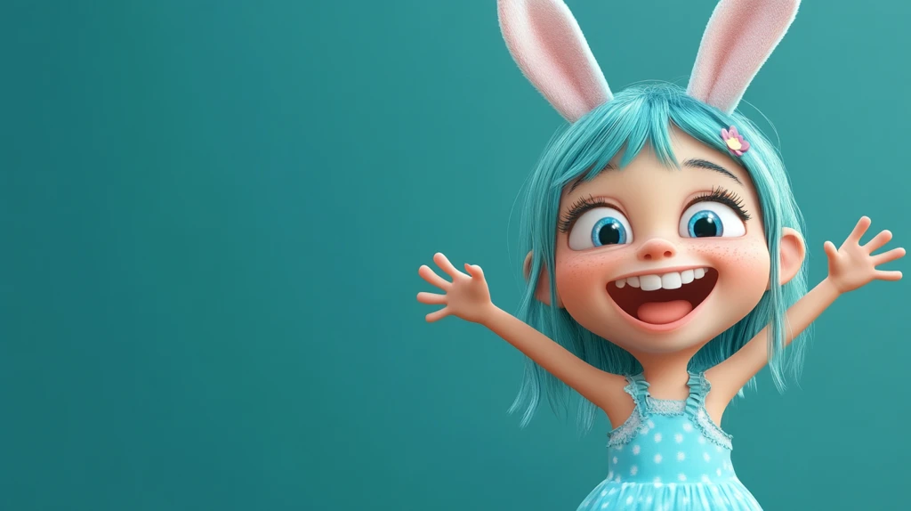 绿发女孩兔耳微笑