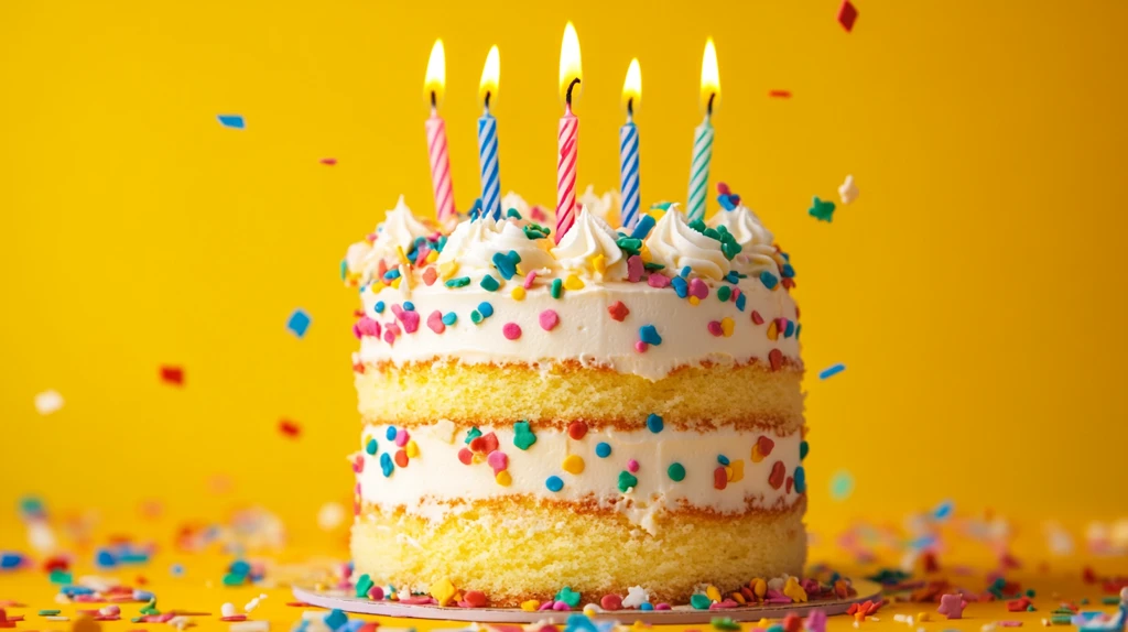 插满蜡烛的生日蛋糕