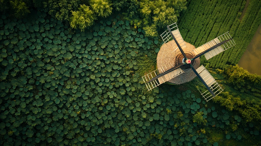航拍俯视荷花池