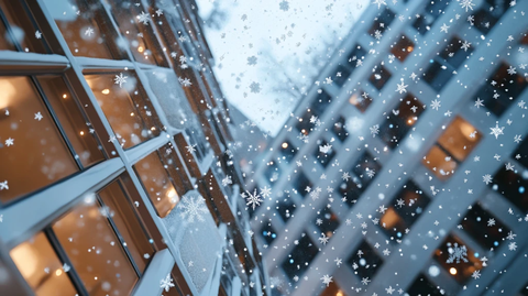 雪花飘落在窗外