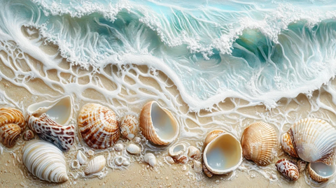 工笔手绘海浪装饰画