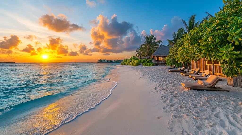 假日海滩夕阳风光