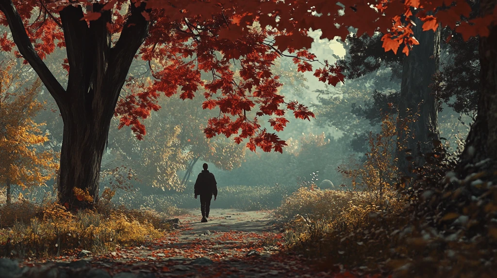 金色树叶小路落叶行人