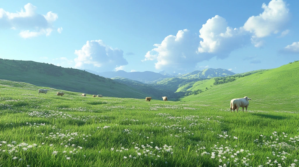 夏季牧场草场羊群野花