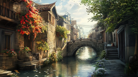写实古镇插画