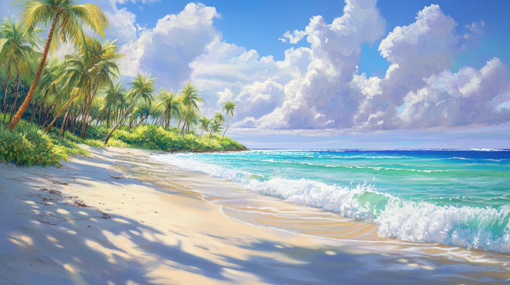 唯美海岸风景插画