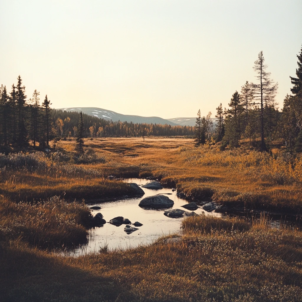 秋天溪流草地风光