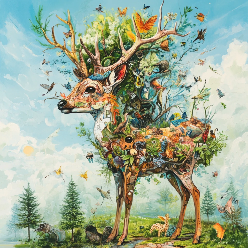 麋鹿飞鸟装饰画