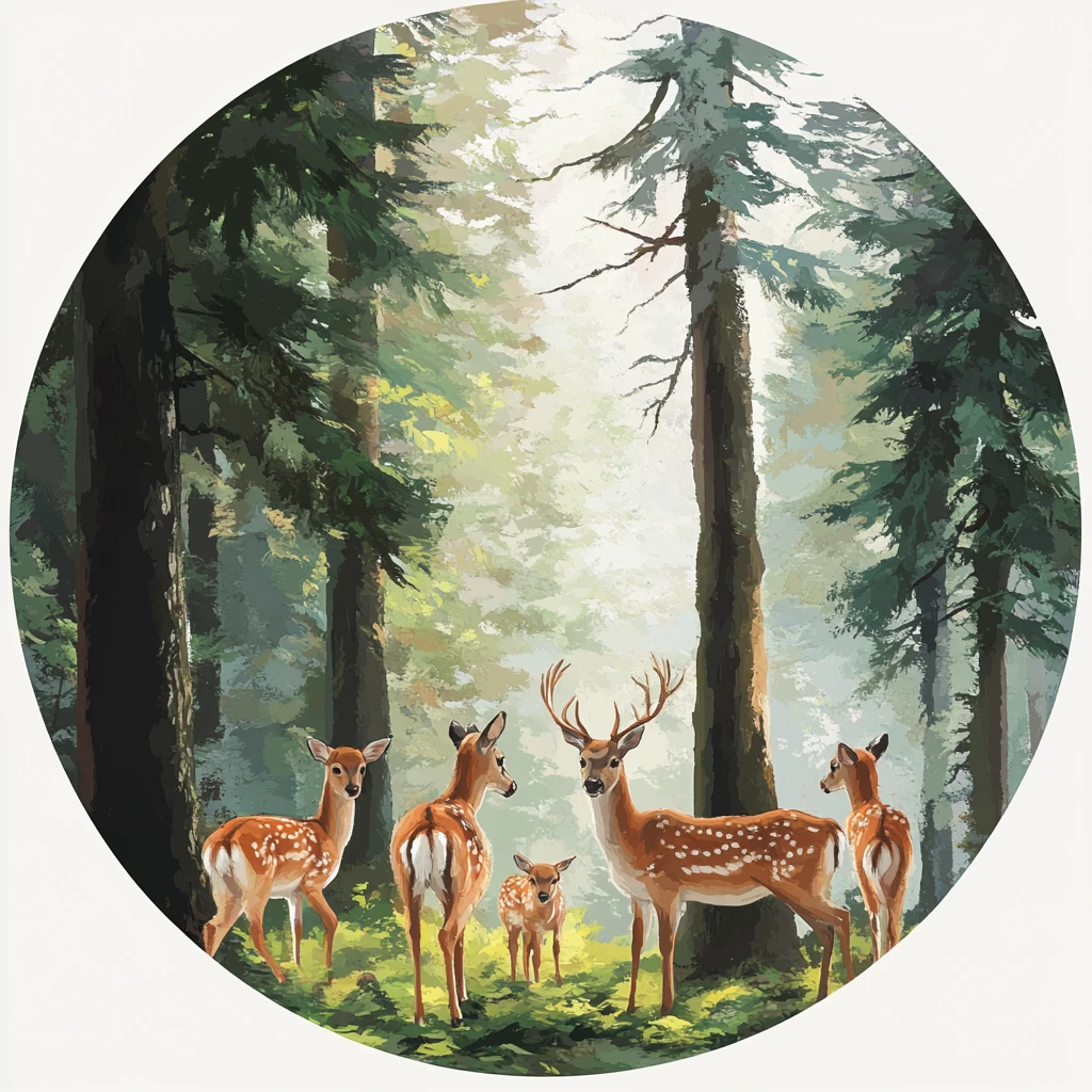 立体山水麋鹿圆框画