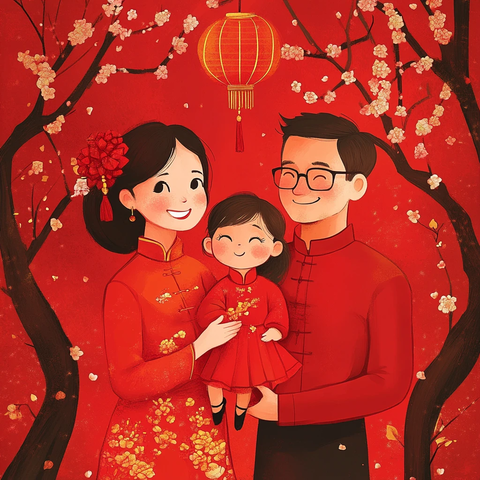 全家福过年插画