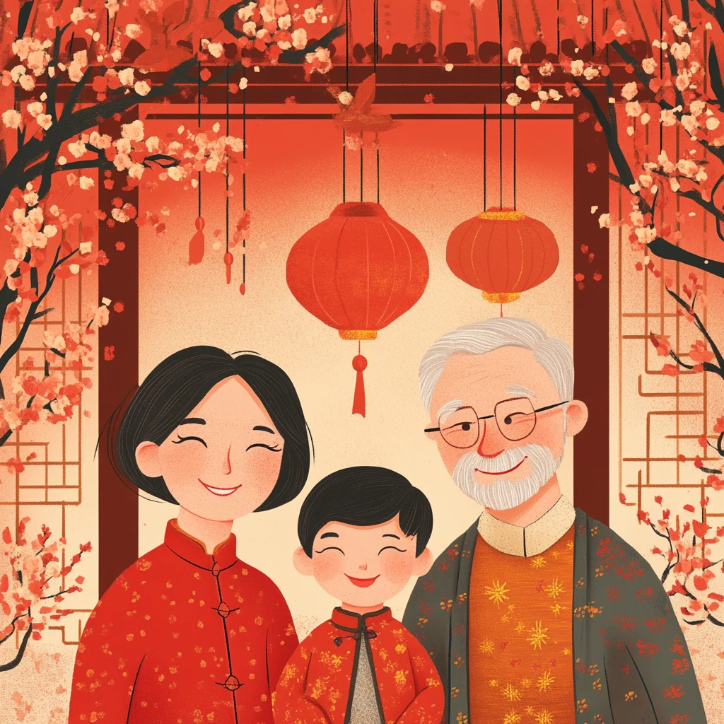 家庭团圆年俗微笑