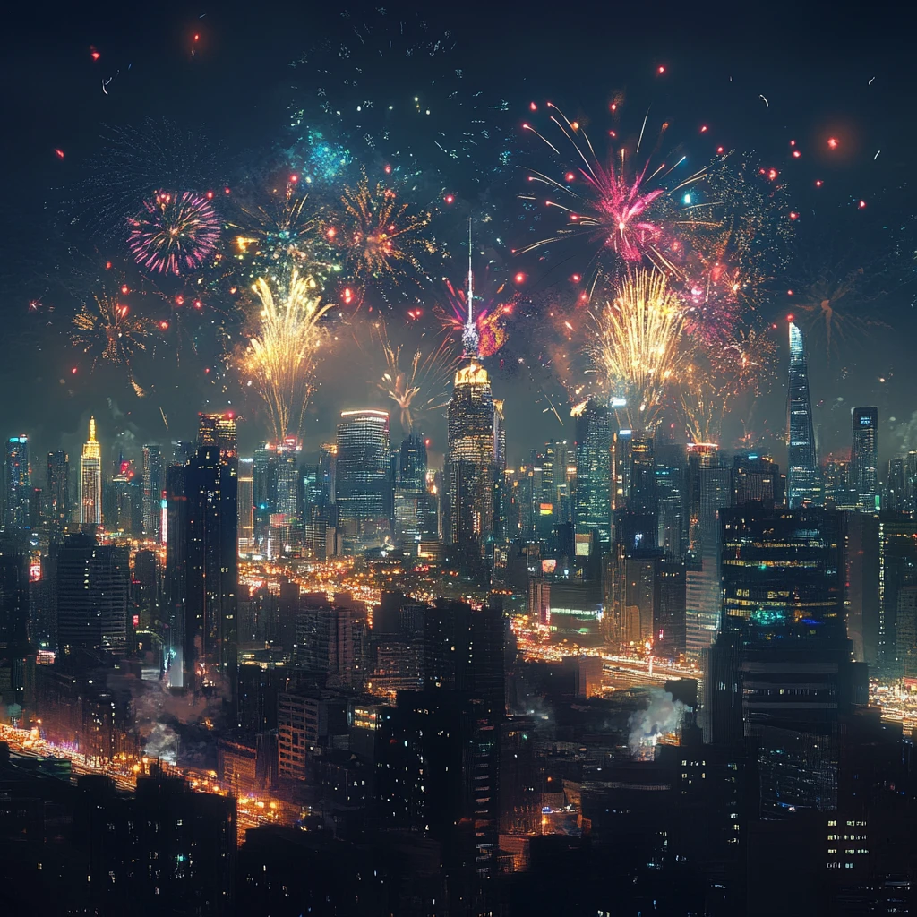新年夜烟花城景
