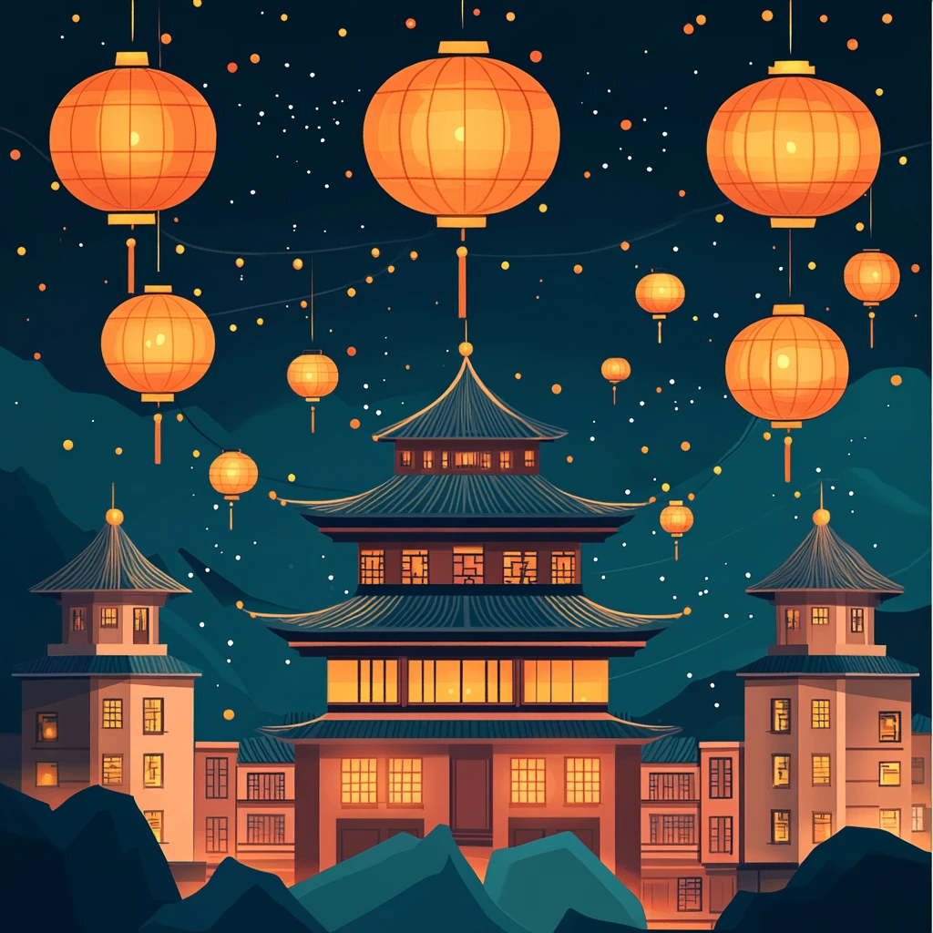 中秋建筑插画