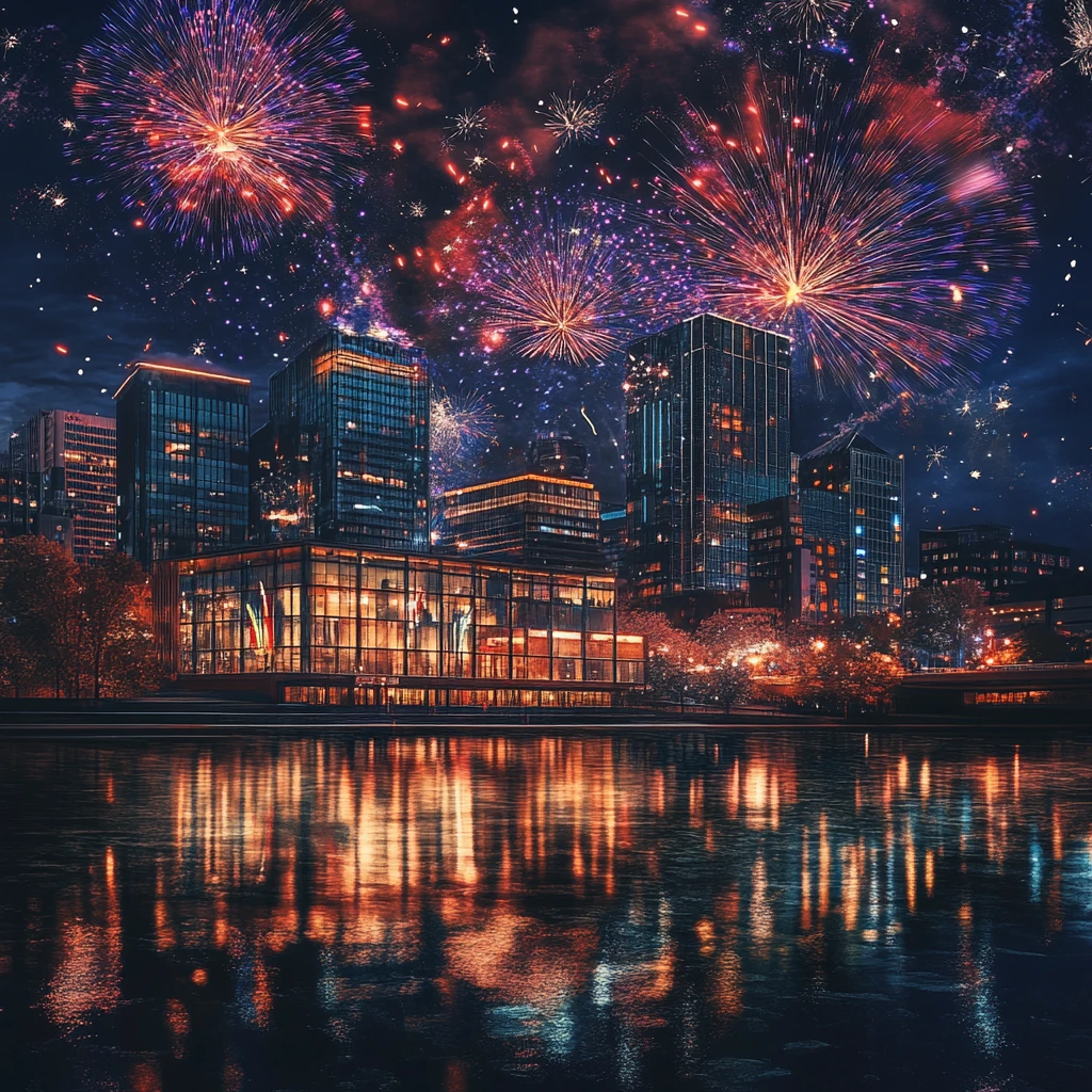 城市夜空烟花秀