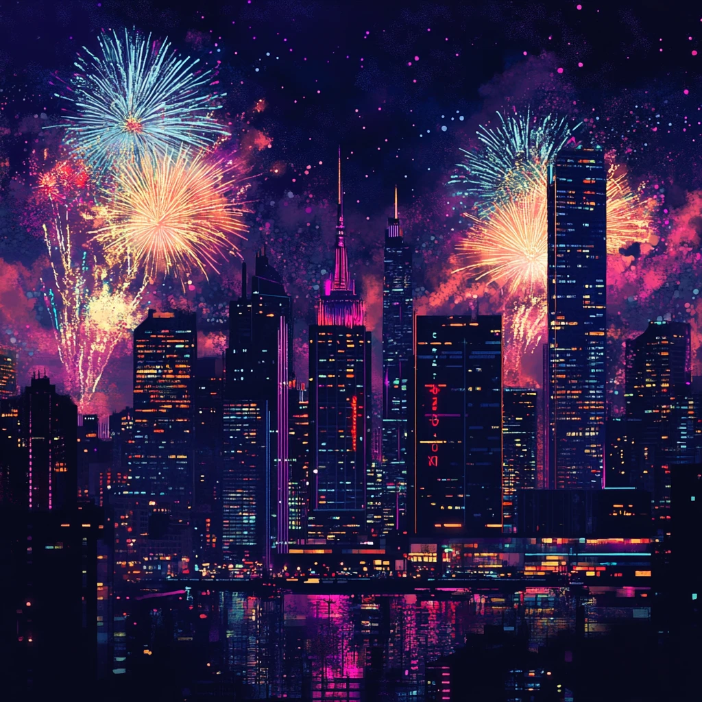 蓝紫色烟花建筑背景