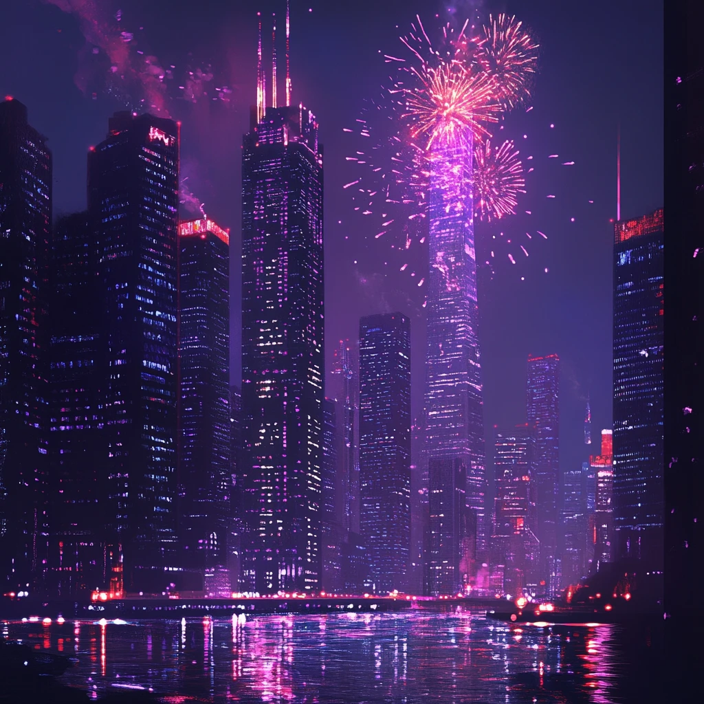 城市夜空烟花秀