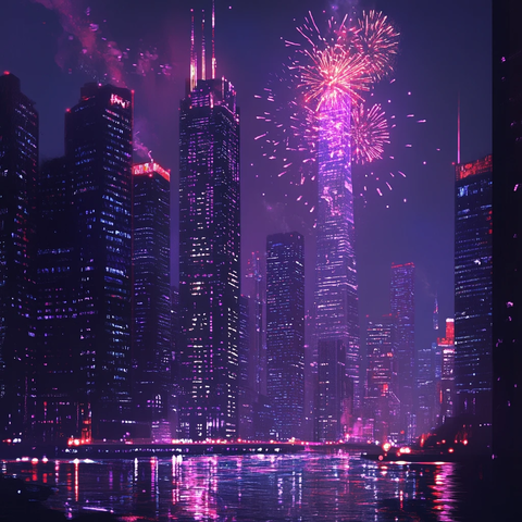 城市夜空烟花秀