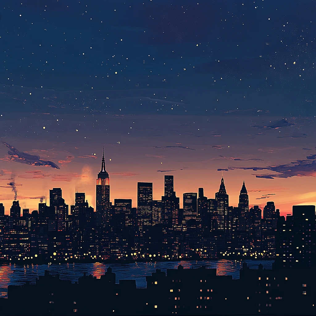 不夜城城市剪影插画