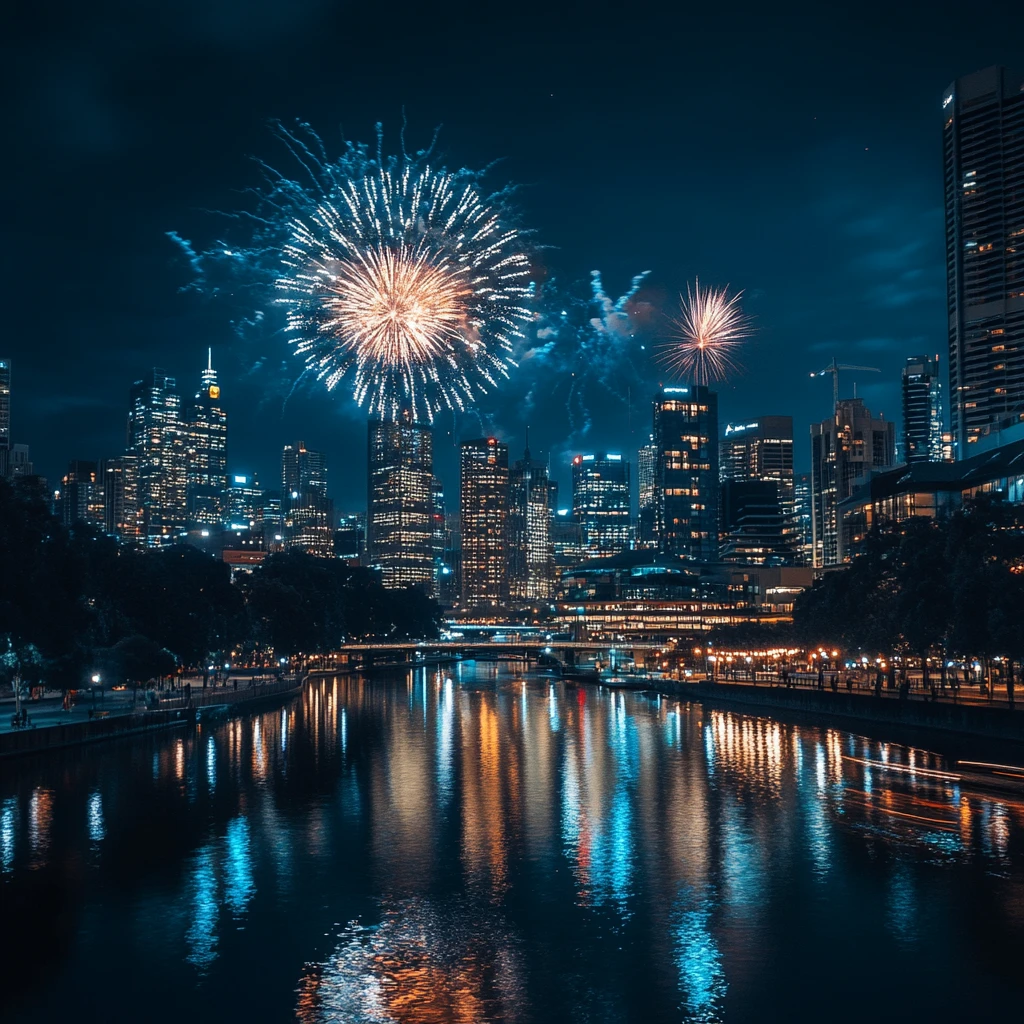 城市夜空烟花秀