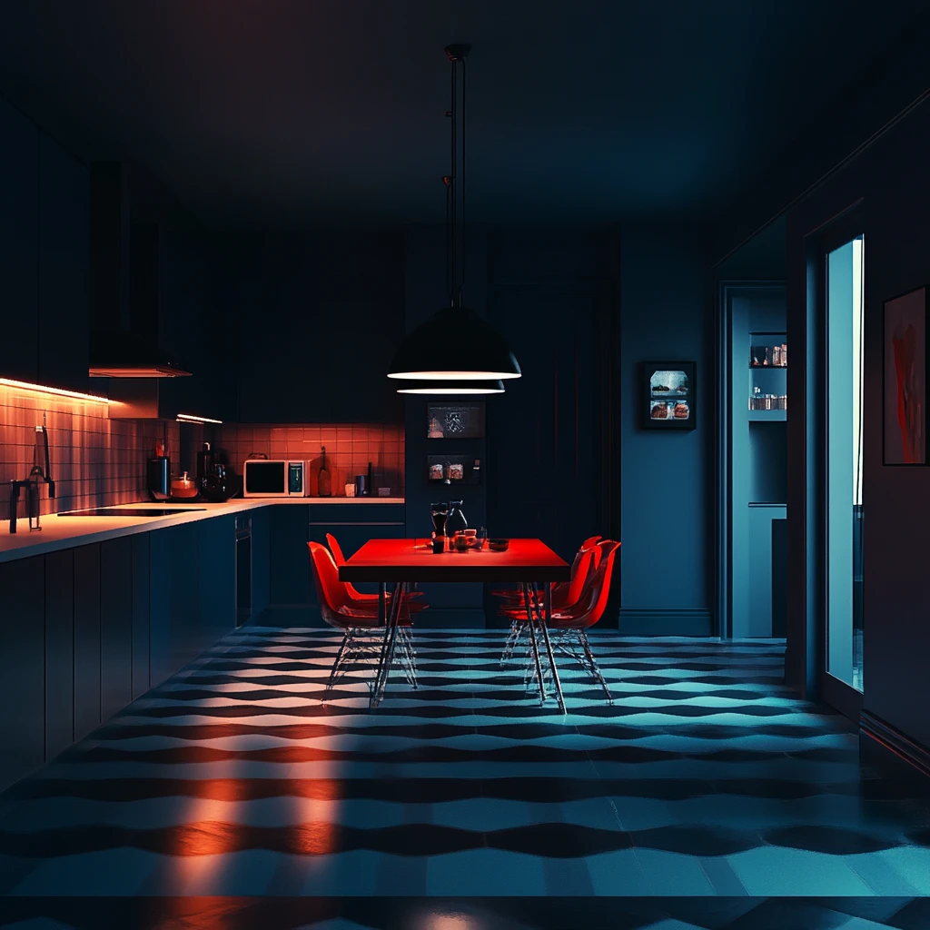 蓝色夜光情调客厅餐厅效果图