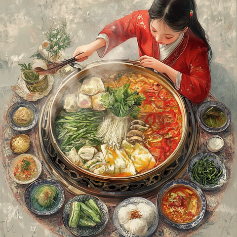 韩式火锅插画