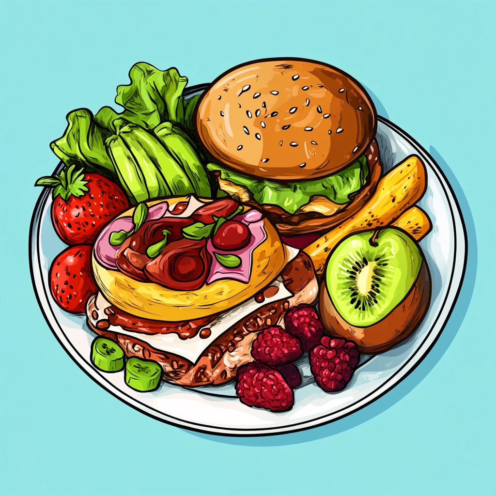 手绘丰富早餐插图