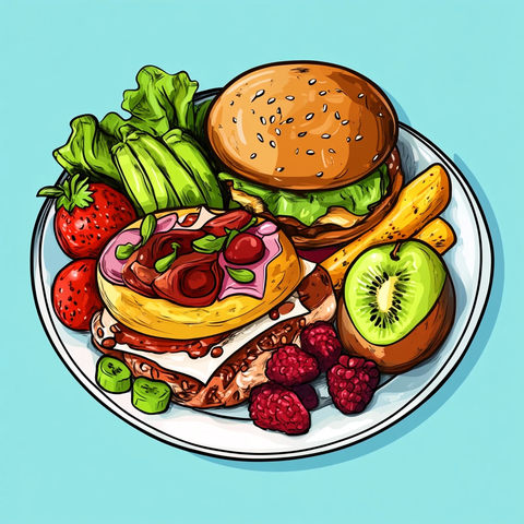 手绘丰富早餐插图