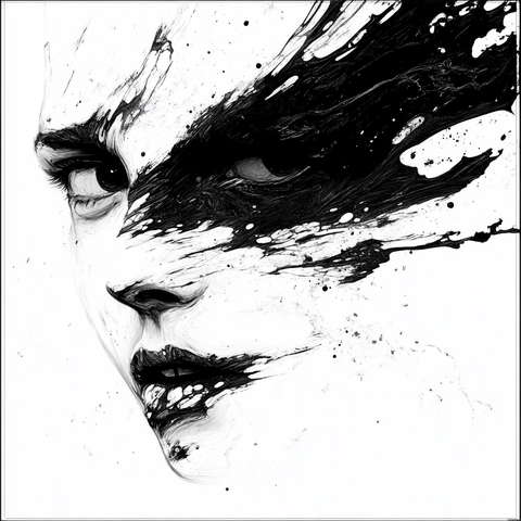 黑白人像抽象画