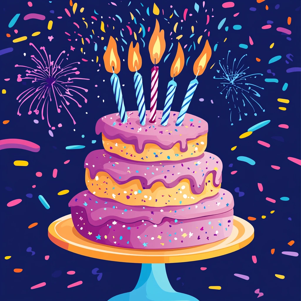 插满蜡烛的生日蛋糕